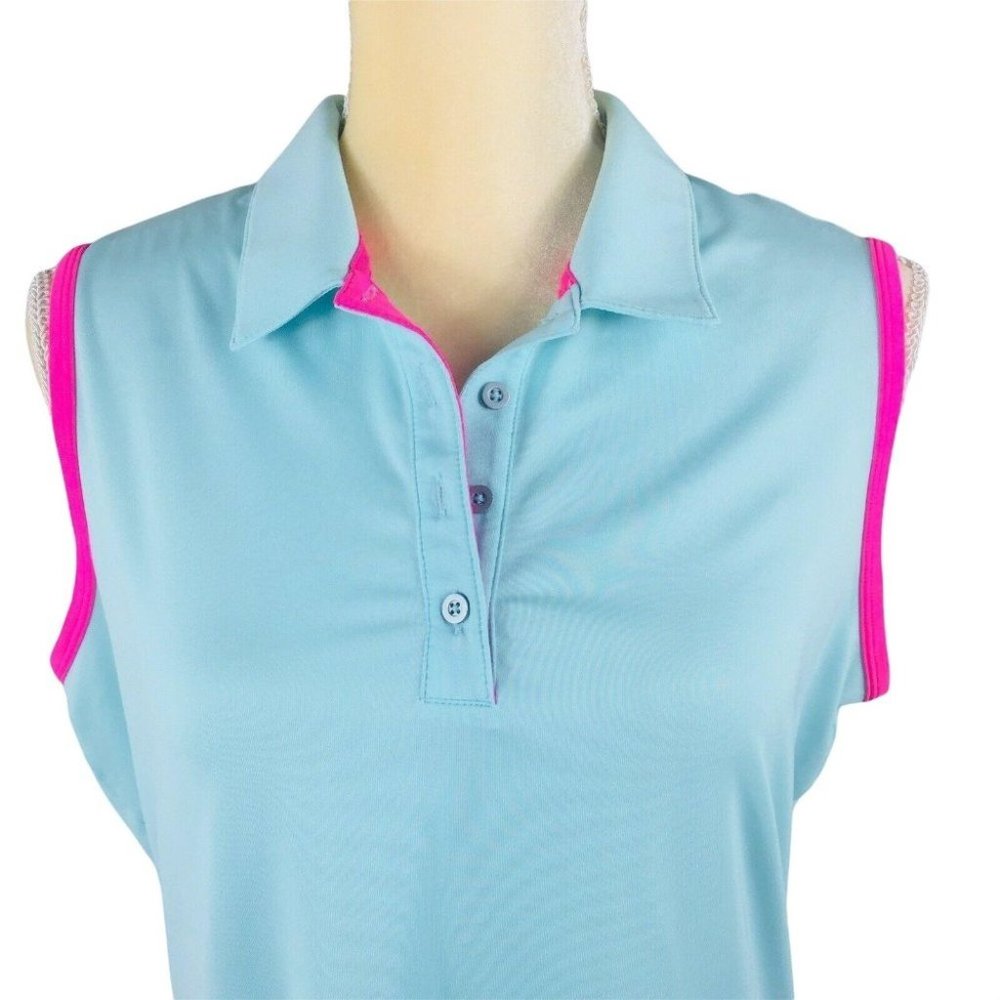 Adidas Women's Sleeveless Golf Polo Top Size L Blue and pink. - Picture 2 of 12